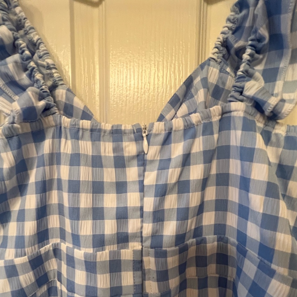 Mable size medium blue gingham, cutout mini dress with ruffles. - Picture 8 of 12